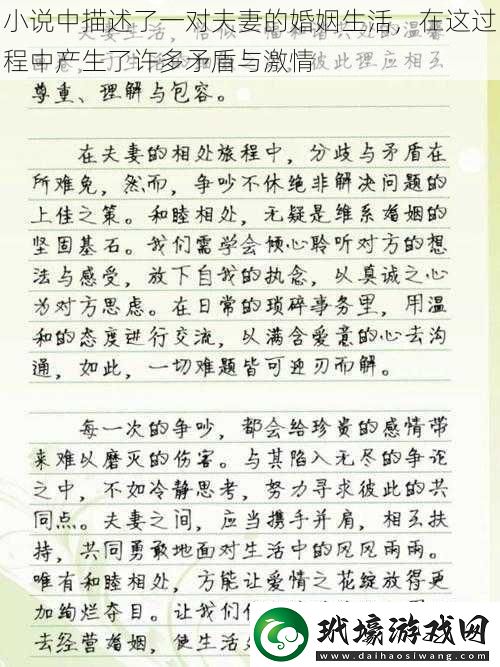 小說(shuō)中描述了一對(duì)夫妻的婚姻生活在這過(guò)程中產(chǎn)生了許多矛盾與激情