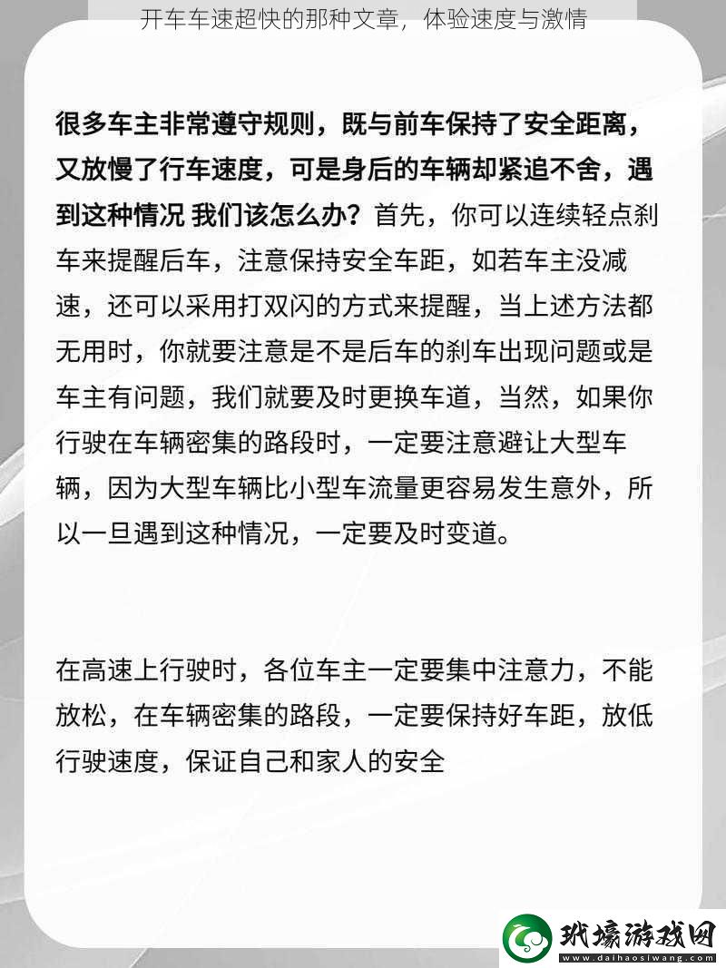 開車車速超快的那種文章體驗速度與激情