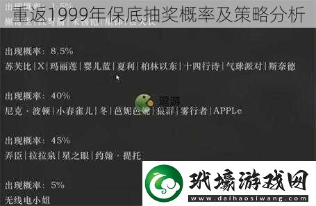 重返1999年保底抽獎概率及策略分析